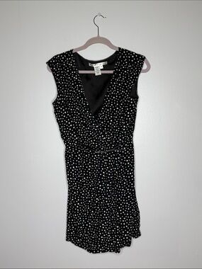 Max Studio Belted Black and White Polka Dot Dress Medium